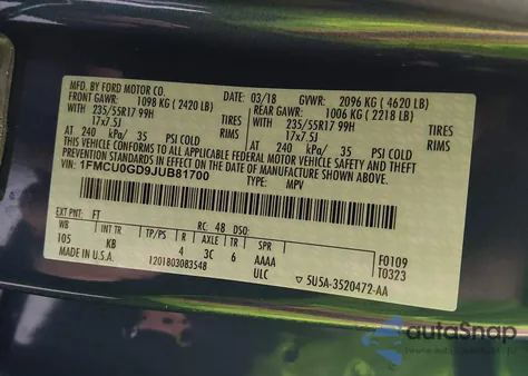 2018 Ford Escape Se from USA, damaged, VIN 1FMCU0GD9JUB81700